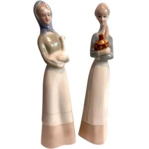 Vintage Porcelain Dutch Girl Figurines Pair Goose Jug Farmhouse Decor